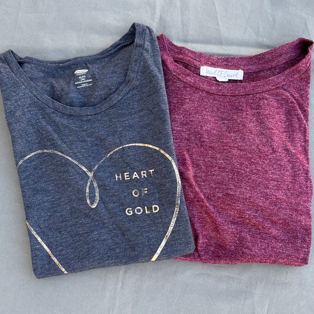 Old Navy Gray Heart T-Shirt Girls Size XL & Wall Flower T-Shirt Junior Size S